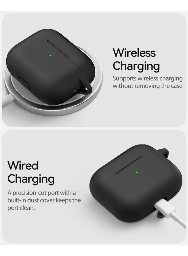 اوراکس AirPods Pro 3 غطاء الحالة مع سلسلة المفاتيح ومجموعة التنظيف ، إكسسوارات سماعات الرأس ، مادة السيليكون ، السيليكون الناعم الوقائي الكامل ، مناسبة للنساء والرجال (أسود) - Image 5